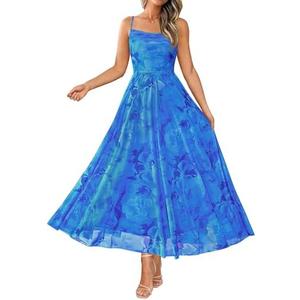 BTFBM Women Summer Floral Maxi Dresses Elegant Spaghetti Strap Dress Printed Party Dress Beach Long Dresses, XS, Extra Small