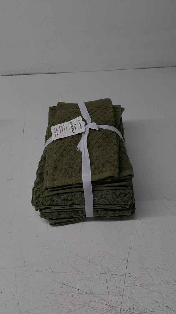 Superior Cotton Face Towel/Washcloth Set, Zero Twist, Waffle Border, Small Facial Towels, Spa, Hotel, Guest, Home, Bathroom Basics, Plush Soft Absorbent, Luxury Quick Drying, Set of 6, Forest Green, Size 12"x12"