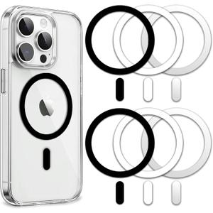 Metal Ring Compatible with MagSafe Sticker Designed for iPhone 12~17, Circle Magnetic Magnet Adapter Rings for Phone Case (Black White Silver)