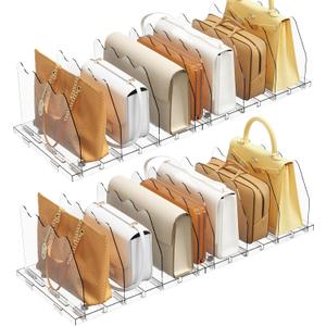 SPACEKEEPER Adjustable Shelf Divider for Closet, 2 Pack Clear Purse Organizers for Closet Acrylic Handbag Separators Storage Organizer Bookshelf Separator Dividers in Bedroom, Office