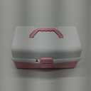 12in Three-Layer Multipurpose Storage Box Organizer Folding Tool Box/Art & Crafts Case/Sewing Supplies Organizer/Medicine Box/Family First Aid Box with 2 Trays (White Pink)