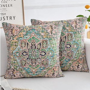 BUAEL Boho Throw Pillow Covers 22x22 inch Set of 2,Boho Vintage Carpet Pattern Antique Ethnic Decor Double Sided Pattern Cushion Cover Soft Pillow Case Living Sofa Room Bed Square Pillow Cover