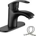 BELZ Single Handle Bathroom Faucet, One Hole Brass Bathroom Vanity Sink Faucets with Deck Plate, Suitable for 1 or 3 Holes, Matte Black