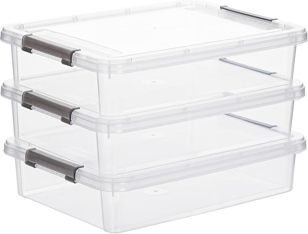 Citylife 3 PCS Plastic Storage Bins with Latching Lids Portable Project Case Clear File Box Stackable Storage Containers for Organizing A4 Paper, Photo, Document, Scrapbook