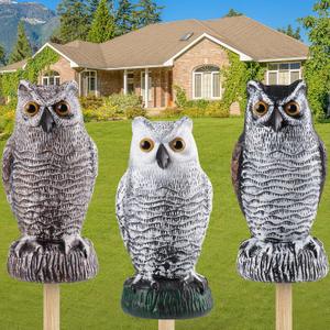 Fake Owl Decoy to Scare Birds Away, Plastic Garden Owl Scarecrow for Garden, Waterproof Owl Statue for Courtyard Orchard Doorway Roof Owl Decor 3 Pack