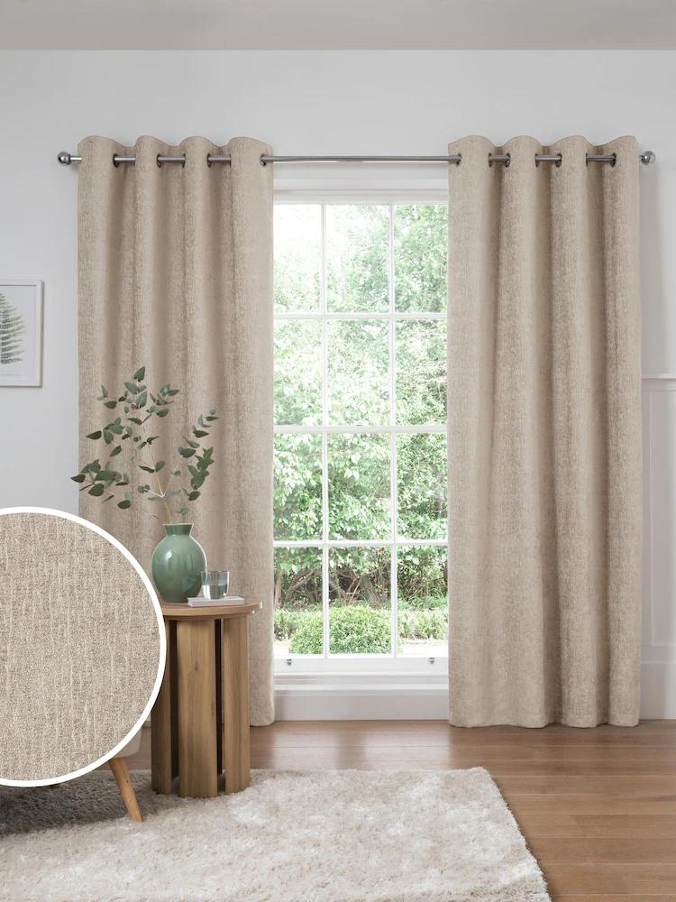Natural Heavyweight Chenille Eyelet Lined Curtains 56x84" Pack of 2
