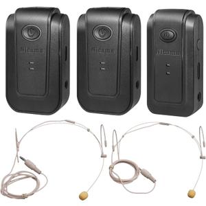 Nicama AS3 2TX+RX Headset Wireless Headworn Microphone, 2.4G Wireless Lavalier Microphone for iPhone 15 16 Type-C Android Smartphones Canon EOS Nikon DSLR Camera Sony Camcorder (White)