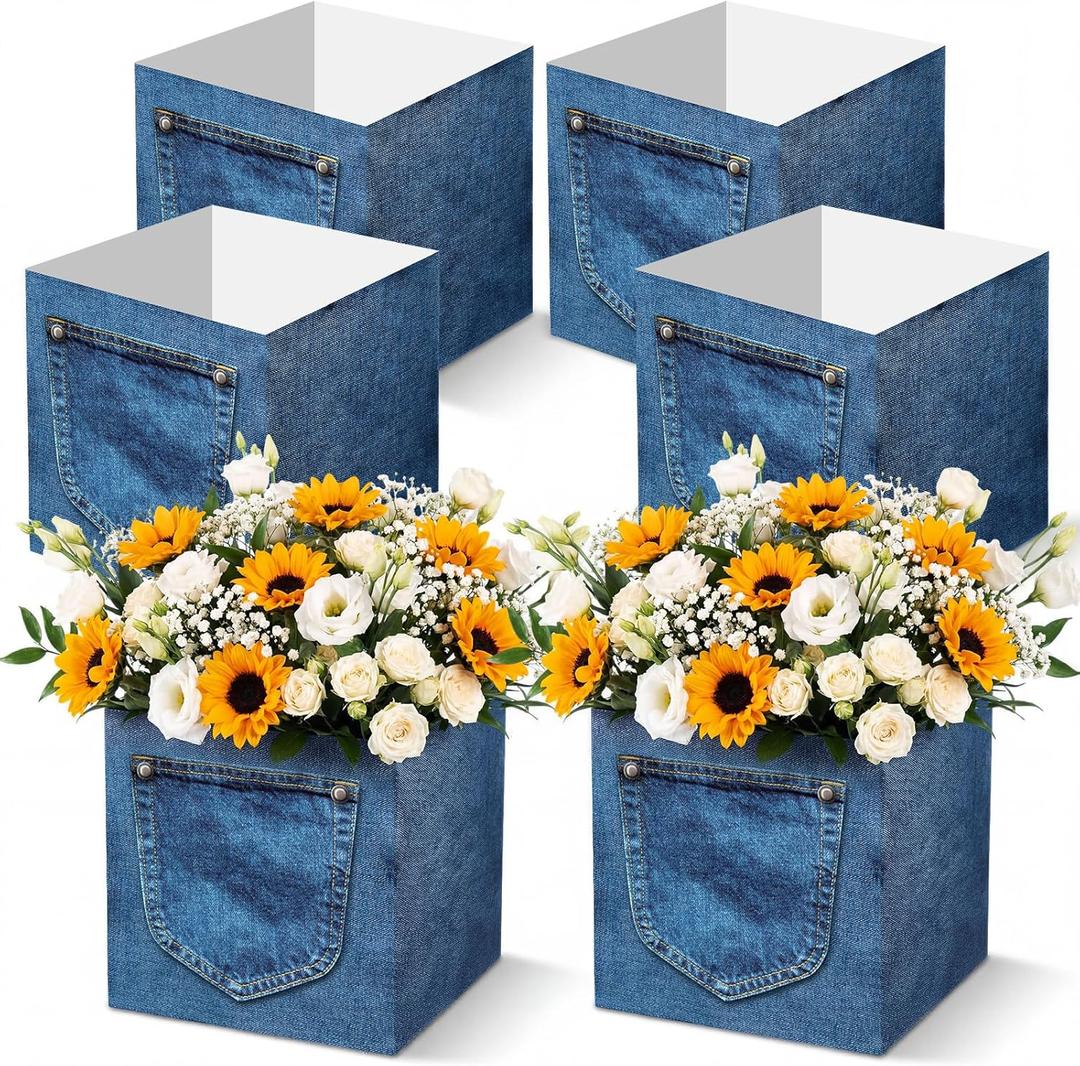 6 x 6 Pack Blue Jean Baby Shower Centerpieces for Table Baby Shower Flower Boxes Denim Jean Decorative Boxes Snack Food Holder for Denim and Diamonds Theme Celebration Party Supplies