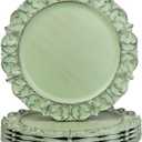 Green Charger Plates Set of 6, Decorative Table Plastic Chargers for Dinner Plates, Party, Wedding, Thanksgiving, Christmas, FD2GR