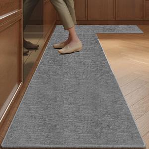 Kitchen Mats for Floor 2 Piece Washable Rugs Non Slip Kitchen Rug Sets, Absorbent Corner L Shaped Rug Runner Non Slip Kitchen Mat Set for Shower, Bathroom, Indoor Door (Grey Rug, 47“×20“+59“×20“)