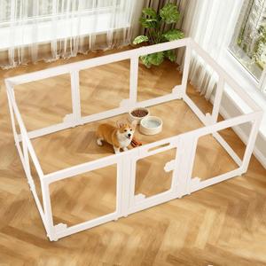 Clear Acrylic Dog Playpen Indoor with Door - Easy to Assemble Foldable Pet Playpen for Small Dogs, Cats, Rabbits, Ferrets - Small Animal Whelping Crate Kennel Fence