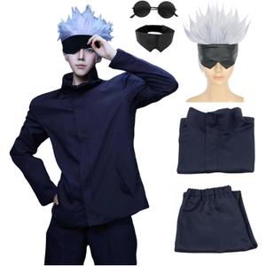 Moalioi Satoru Cosplay Anime Cosplay Costume Outfit Uniform with Eye Mask Glasses Wig Full Set for Men (Medium)