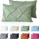 VACVELT Pintuck Pillow Cases King Size Set of 2, Light Green Pillow Shams Decorative Pillowcases with Envelope Closure, Pinch Pleated Microfiber Pillowcases, Wrinkle and Stain Resistant