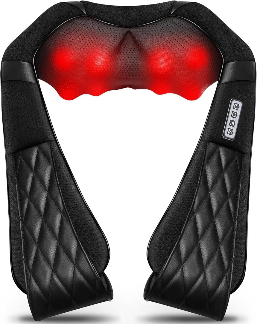 Shiatsu Electric Neck Back Massager Pillow 3D Kneading with Heat for Shoulder, Lower Back, Foot, Leg Muscles Pain Relief Relax in Car Office and Home (Black)