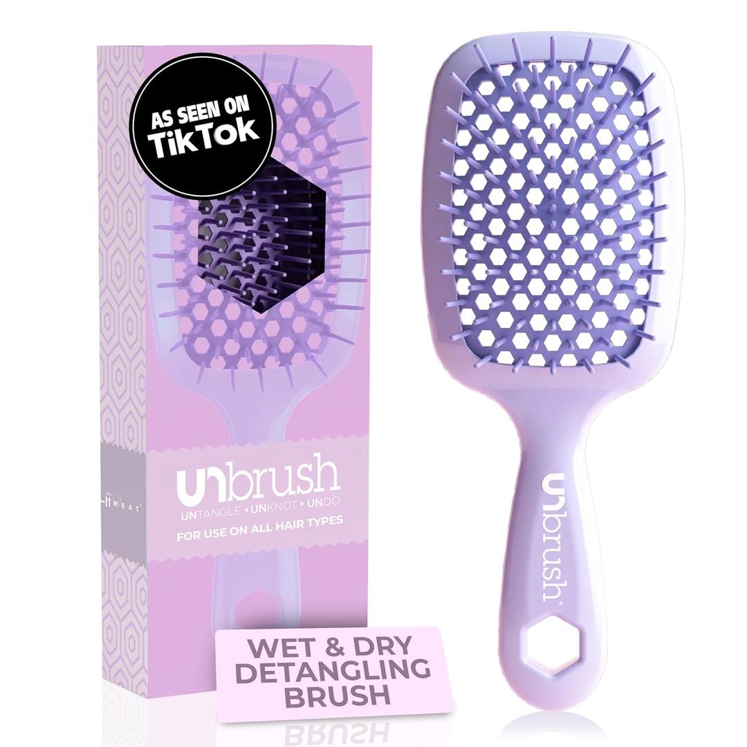 FHI Heat UNbrush Detangling Brush for Pain-Free Brushing on All Wet or Dry Hair Types  Durable DuoFlex Anti-Static Bristles, Lightweight Handle, Vented Hair Brush (Lilac Light Purple)