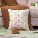 ARTMAGIC Daisy Embroidery Floral Throw Pillow Covers Spring Summer Decorative Pillowcase Square Cushion Cover for Couch Sofa Bed Living Room Bedroom Decor (18x18 Inches, Daisy Beige)