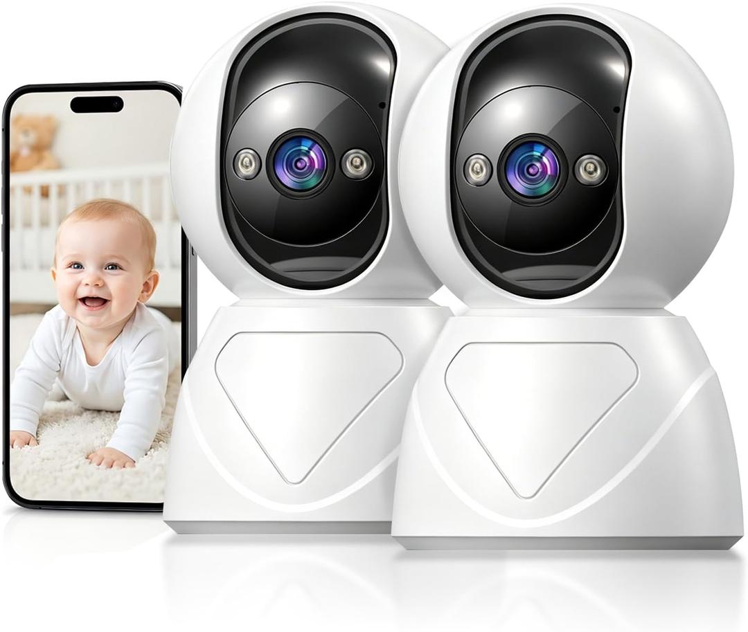 Baby Monitor with Camera and Audio, Smart Motion Tracking & 3X Zoom, Indoor Camera, Color Night Vision, 5G/2.4G WiFi, Two-Way Audio, 3MP 355 Pan Tilt, Pet Camera, SD/Cloud, 2 Pack