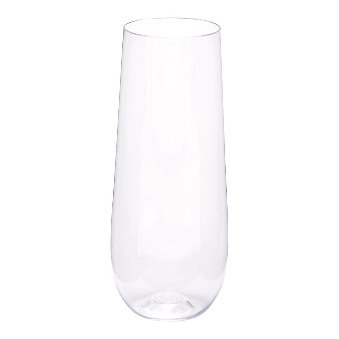 WNA Reserv 9oz Clear Plastic Stemless Champagne Flutes, 64-Pack, Disposable or Reuse, Elegant Shatterproof Drinkware, Shatter Resistant PET