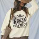 ASTANFY Cow Skull Western Sweatshirts For Women Country Western Outfits Cowgirl Pullover Sweatshirts (Beige, XXL)