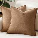 MIULEE Pack of 2 Decorative Textured Boucle Throw Pillow Covers 18x18 Inch Brown Broadside Thick Boho Pillows for Farmhouse Accents Sofa Couch Bedroom Living Room Home Decor