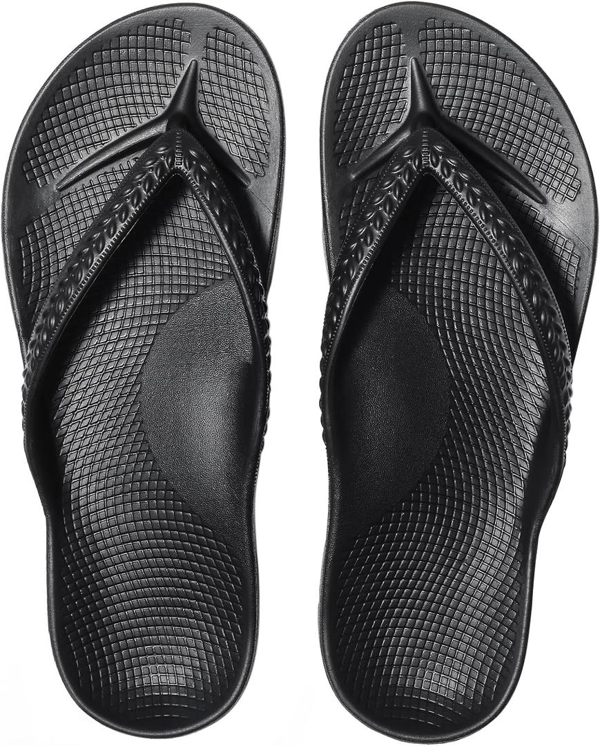 KIDMI Women's Arch Support Flip Flops Comfortable Orthopedic Sandals for Plantar Fasciitis, Light Black 38