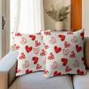 Valentines Day Pillow Covers 18x18 Set of 2 Red Heart Throw Pillow Covers Love Pillowcase Linen Decoration Farmhouse Holiday Cozy Soft Cushion Case Couch for Indoor Outdoor Home Decor