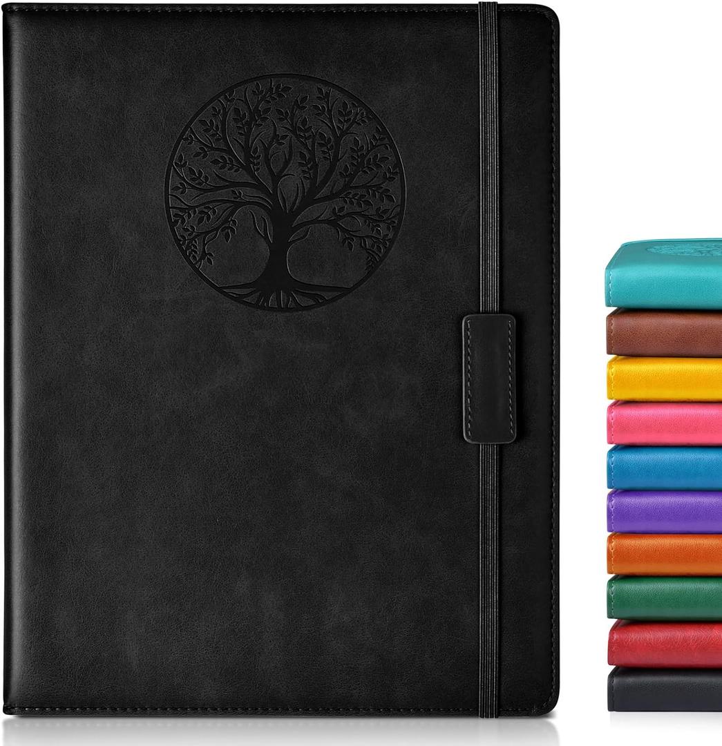 Lined Journal Notebook for Women Men,256 Pages A4 Large Hardcover Leather Journals for Writing,Travel,Business,Work,School,College Ruled Notebooks for Note Taking, Diary Notepad 8.6"11" (Black)