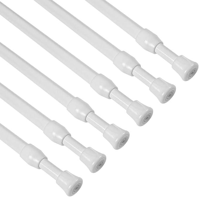 6PCS Small Tension Curtain Rod 16 to 28 Inch,White Short Curtain Rods No Drilling,Loaded Expandable Spring Curtain Rods for Windows Kitchen,Closet,Cupboard,Door,Bookshelf