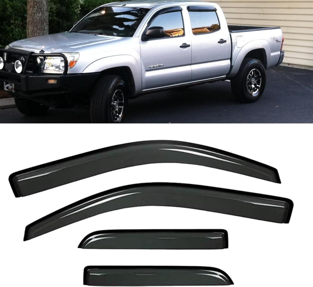 Wensdy 4pcs Side Window Wind Deflectors,Outside Mount Shade Sun rain Guards,Dark Smoke Visors for 2005-2015 Toyota Tacoma Double Cab with 4 Full Size Doors 94056