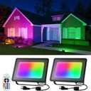 2 Pack 50W Led Flood Lights 500W Equi Color Changing with Remote Waterproof 16 Multicolor RGB Lamp Indoor or Outdoor Up Lighting for Garden Decoration, House Wall, Yard Plants, Holiday Ambiance Decor
