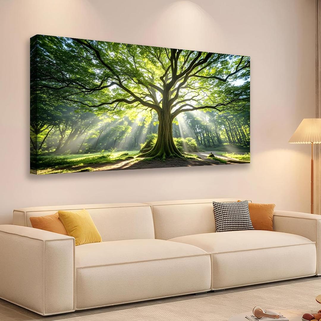 JLXART Canvas Large Art Spring Nature Green Tree Wall Art Framed Forest Artwork for Office Wall Decoration Ready to Hang 20x40inch