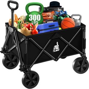 NBONEBS Collapsible Wagon Carts with Large Capacity, Utility Beach Wagons Duty, 300LBS Wagons Carts Heavy Duty Collapsible Wagon Outdoor for Camping, Garden, Sports, Picnic, Black-Ye2