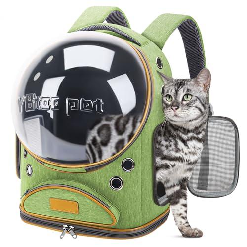 Cat Backpack Carrier, Breathable Cat Bubble Backpack Upgrade Large Space Cat Carrier for Kitty Small Dog, Foldable Airline Approved Cats Backpack, Enlarge Transparent PetTravel Backpack (Green)