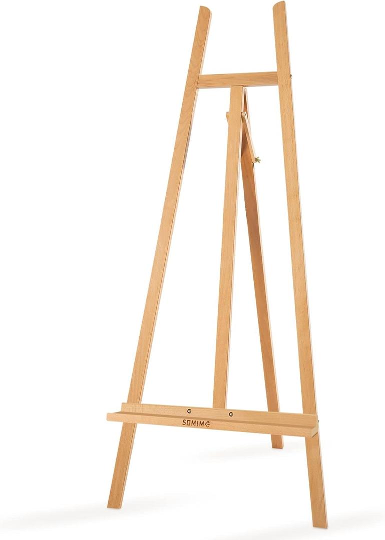 A - Frame Wooden Display Easel - Adjustable Lyre Beechwood Studio Easel Stand Holding Canvas Up to 90", Inclinable Artist Floor Painting Easel for Artwork Painting, Natural