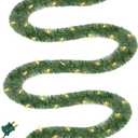 Biswing 50FT Pre-lit Christmas Green Garland, Lighted Artificial Pine Garlands with 100 Count Clear Incandescent Mini Lights, Light Up for Indoor Outdoor Gate Home Winter Holiday New Year Decorations (Warm White)