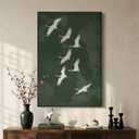 Large Framed Vintage Green Bird Wall Art for Living Room, Japanese Green Zen Asian Canvas Painting Prints Artwork for Walls, Minimalist Oriental White Crane Wall Art for Dining Room Hallway, 24x36