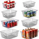 8 Set, Extra Large Wire Baskets for Organizing with Lables, Cabinet Pantry Organization and Storage Bins - Metal Basket for Kitchen, Laundry, Garage, Fridge, Bathroom Countertop Organizer, Black