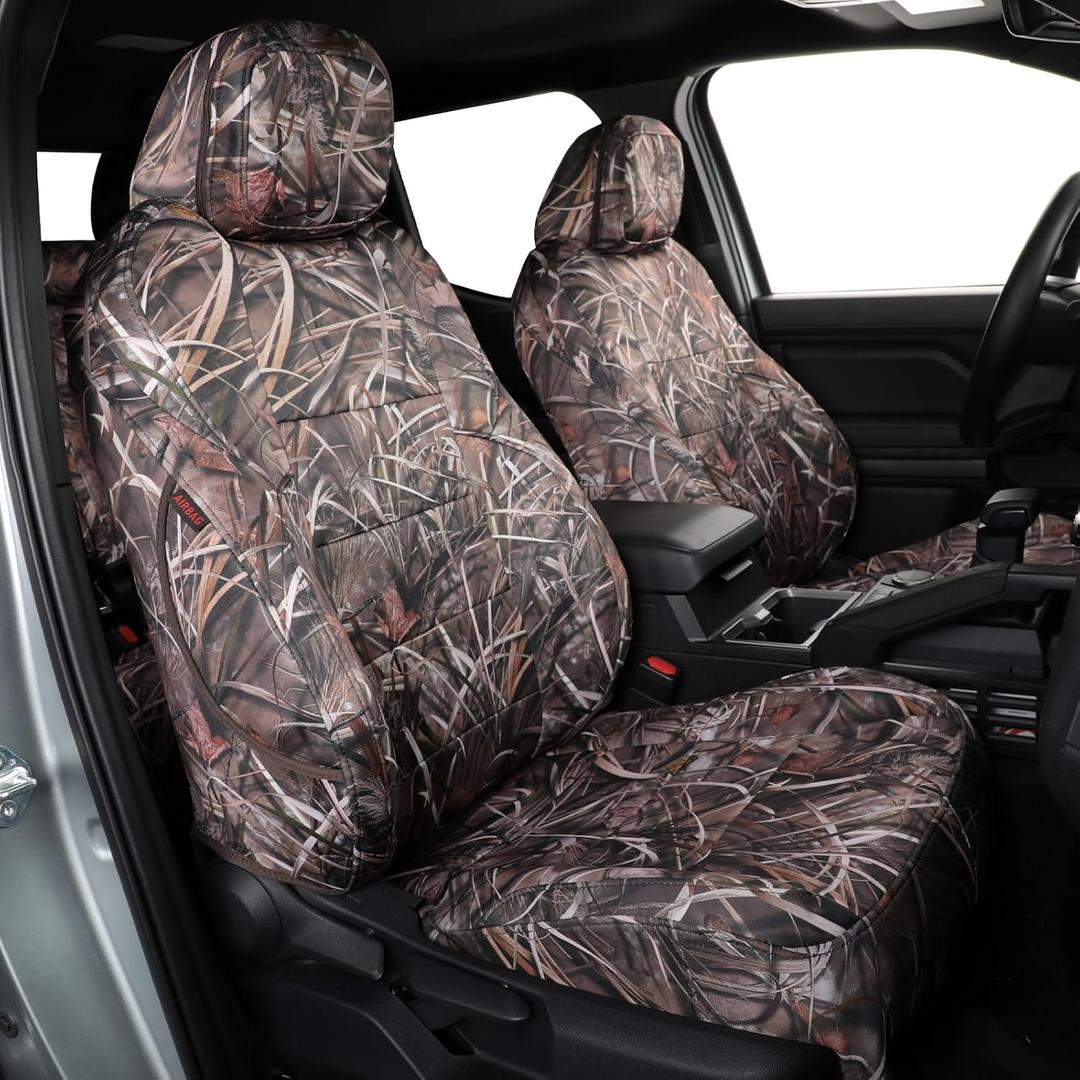 Custom Fit Tacoma Camo Seat Covers for Select Toyota Tacoma 2012-2015 Double Cab/Crew Cab Base Regular Seats, Limited, Neoprene Camouflage Seat Covers - Full Set(Neoprene Reed Camouflage)