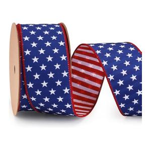 LaRibbons Patriotic Ribbon Wired, 4th of July Reversible Red White Blue American Flag Ribbon 2.5 Inch x 12 Yard Continuous for Independence Memorial Day Gift Wrapping DIY Crafts