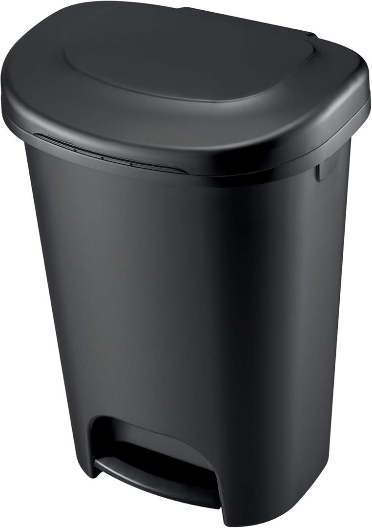 Rubbermaid Classic Step-On Trash Can with Lid, 13-Gallon, Black, Easy Clean Wastebasket for Home/Kitchen/Bedroom/Office/Garage