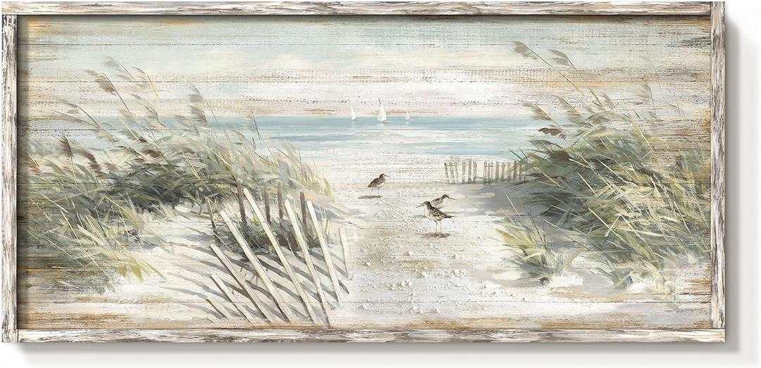 Beach Path Wood Wall Art, Coastal Shorebird Picture, 60"x30" Wall Decor