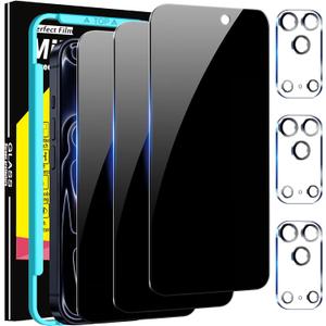 Milomdoi 3 Pack Privacy Screen Protector for iPhone 17 Pro [Phone Case Friendly] Accessories Private Film, 3 Pacs Tempered Glass Camera Lens Protector, with Mounting Frame for Apple Anti Spy (Dark Black)