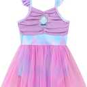 Ikevan Toddler Swimsuit Girl Mermaid Baby Bathing Suit Girl Summer One Piece Girls Swimwear Ruffle Sleeve Swimsuits 4-5 Y