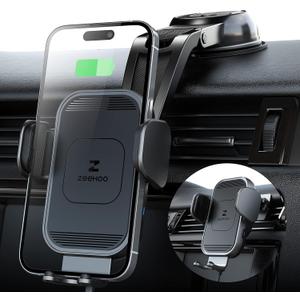 ZEEHOO Wireless Car Charger, 15w Fast Charging, Auto Clamping Car Phone Mount, Cell Phone Holder Charger, for iPhone 15 14 13 12 11 Pro Max Xs, Samsung Galaxy S23+ S22, Etc.(Grey)