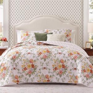 WRENSONGE Floral Quilt Set King Size, 3 Piece Reversible Lightweight Soft Bedspread Coverlet, Garden Farmhouse Botanical Diamond Stitched Bedding Set with 2 Pillow Shams for All Seasons