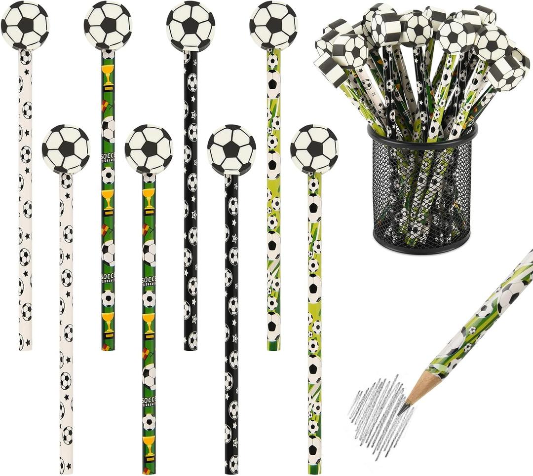 Ulema 48 Pcs Soccer Pencils and Erasers for Sports Birthday Gifts Assortment Stationery Pencils for Students Office School Classroom Supplies