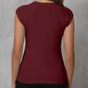 Dwnval Womens Cap Sleeve Crew Neck Shirts Y2K Slim Fit Ribbed Knited Crop Tops 2026 Summer (XL)