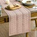Artoid Mode Pink Farmhouse Woven Rustic Hollow Table Runner, Seasonal Holiday Hollow Kitchen Dining Table Decoration for Home Party Decor 12x108 Inch