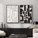 Large 3D Textured Framed Black and White Abstract Wall Art for Living Room, Set of 2 Modern Paintings Artwork for Walls, Minimalist Geometric Pictures for Bedroom Hallway Office Wall Decor 24x36 In