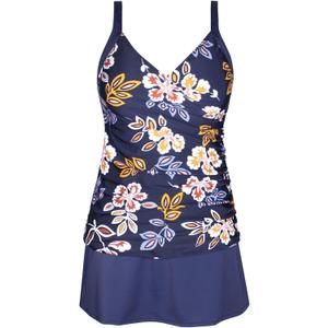 JINXUEER Plus Size Swimsuits Ruched Modest Swimdress Floral Tankini Swimwear Two Piece Skirt Bathing Suit for Women (10, Navyflower)